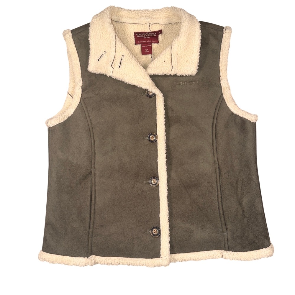 Coronel Tapiocca Sherpa Lined Faux Suede Vest Large Women Olive Green Adventure